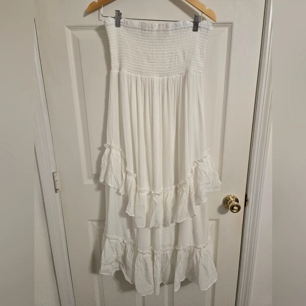 Life Women's White Ruffled Maxi Strapless Tube Top Dress Size XL - Picture 2 of 6